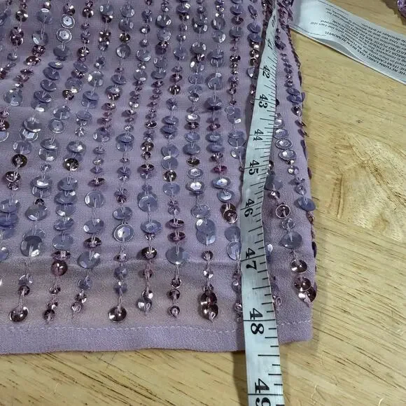 Mac Duggal NWT Purple Sequined Illusion Puff Sleeve V Neck Midi Dress Size 6